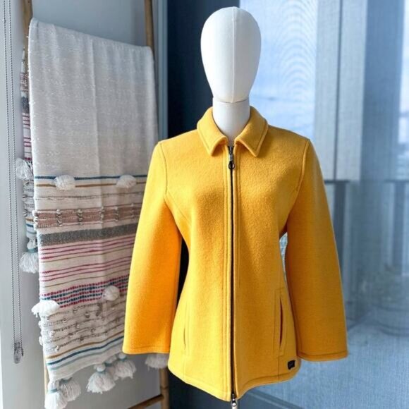 Giesswein Yellow 100% Pure New Wool Zip Up Jacket Women’s Size 36 US Small - Picture 1 of 10